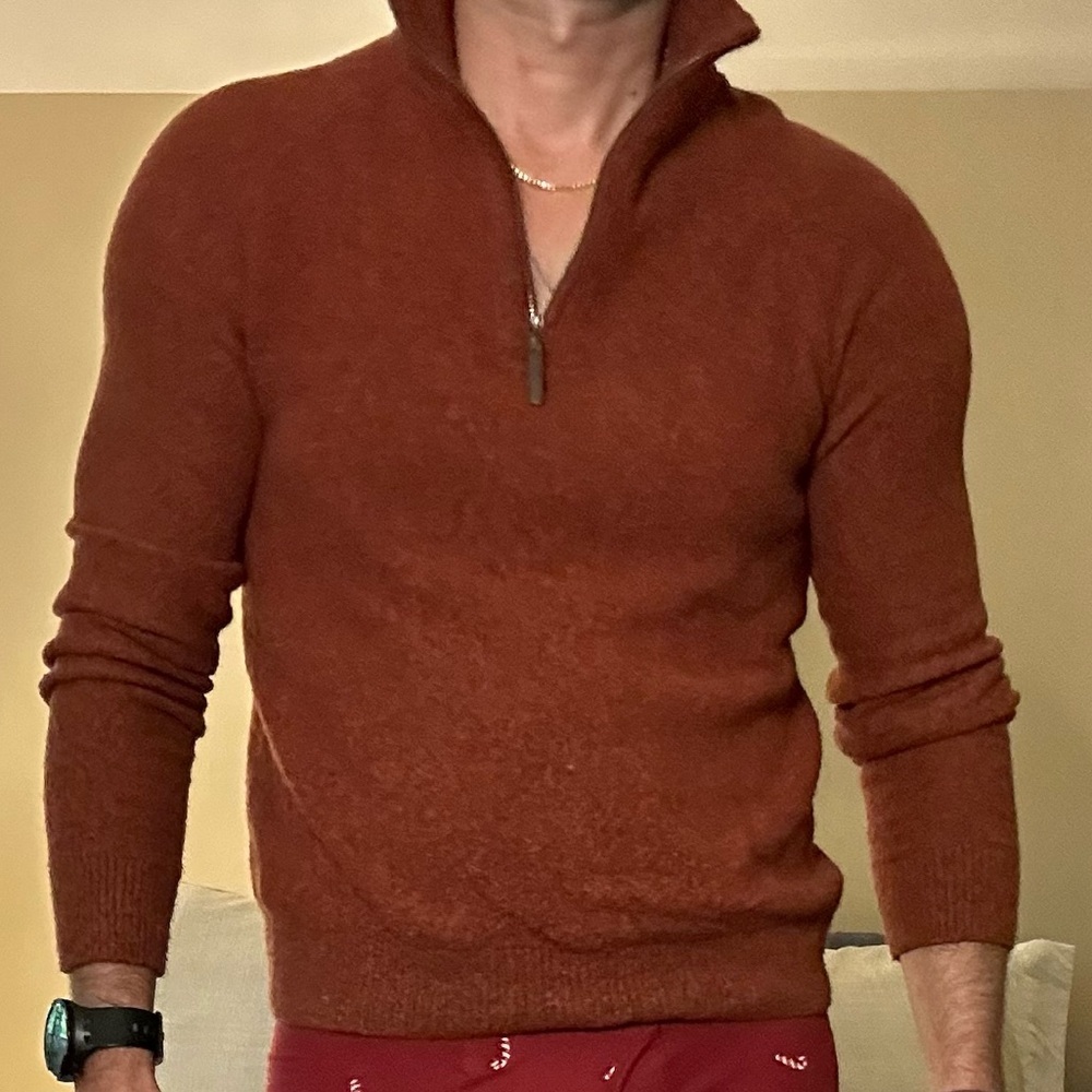 SOLD Banana Republic | Quarter-Zip Wool Blend Sweater in Burnt Orange (XS/Small) - Picture 11 of 13
